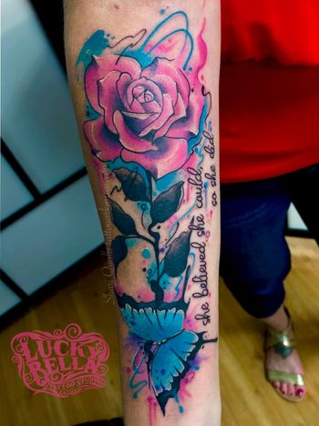 Watercolor Rose Tattoo by Shari Qualls at Lucky Bella
