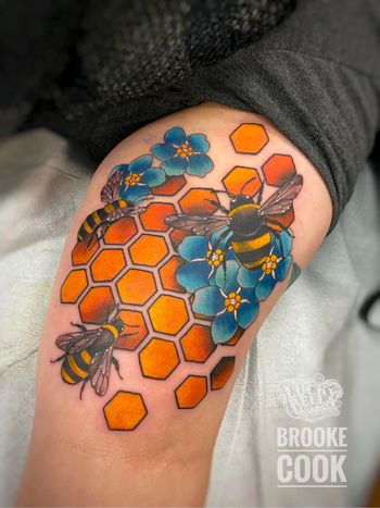 Honey Comb and Bees by Brooke Cook at Lucky Bella Tattoos
