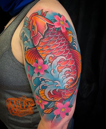 Koi Fish Coverup by Howard Neal at Lucky Bella Tattoos in North Little Rock
