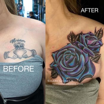 Rose Chest Coverup by Shari Qualls at Lucky Bella in North Little Rock, AR
