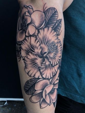 Black and Grey Flower Tattoo by Shari Qualls

