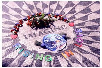 IMAGINE rising in love ALL EARTH CHILDREN installation by Carmela Tal Baron Installation around the IMAGINE, a John Lennon meorial created by Yoko Ono, Strawberry fields, Central Park. Valentain day’s circle in NYC 1999
