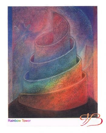 Rainbow Tower Artwork by CarmelaTalBaron.com 1988-1999_ Pastel drawing into a digital print
