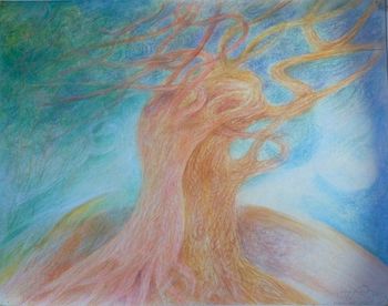 Two Trees, a drawing by Carmela Tal Baron  Pastel on paper size 19" x 25"
