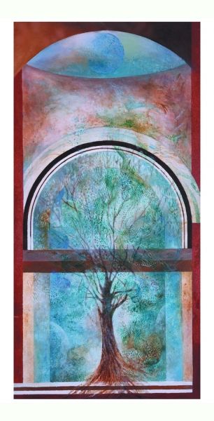 The Aspiration Tree Painting by Carmela Tal Baron From "Windows and Other Spaces" series of paintings  Acrylic on canvas  Size 20"x 40"
