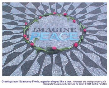 Imagine PEACE installation around the IMAGINE, a John Lennon meorial created by Yoko Ono, Strawberry fields, Central Park NYC 1999
