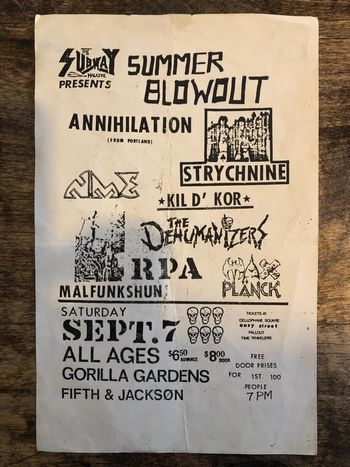 Gorilla Gardens show September 1985 poorly designed flyer by David Ulysses Portnow
