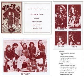Cowboy and Jethro Tull Fillmore East pamphlett May 4 and 5, 1971
