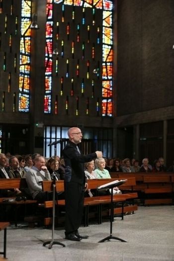 St Bernadette's 1 Donal McCrisken conducting during our Hail Gladdening Light concert for the 50th anniversary of St. Bernadette's Church, Belfast, on 19 May 2017. Photograph: Vincent McLaughlin

