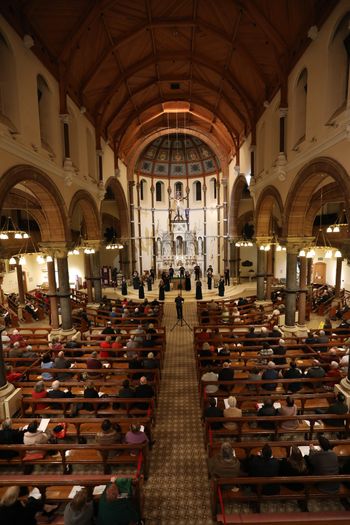 View of the socially distanced audience and choir during the farewell concert for Donal McCrisken. Photograph - Vincent McLaughlin
