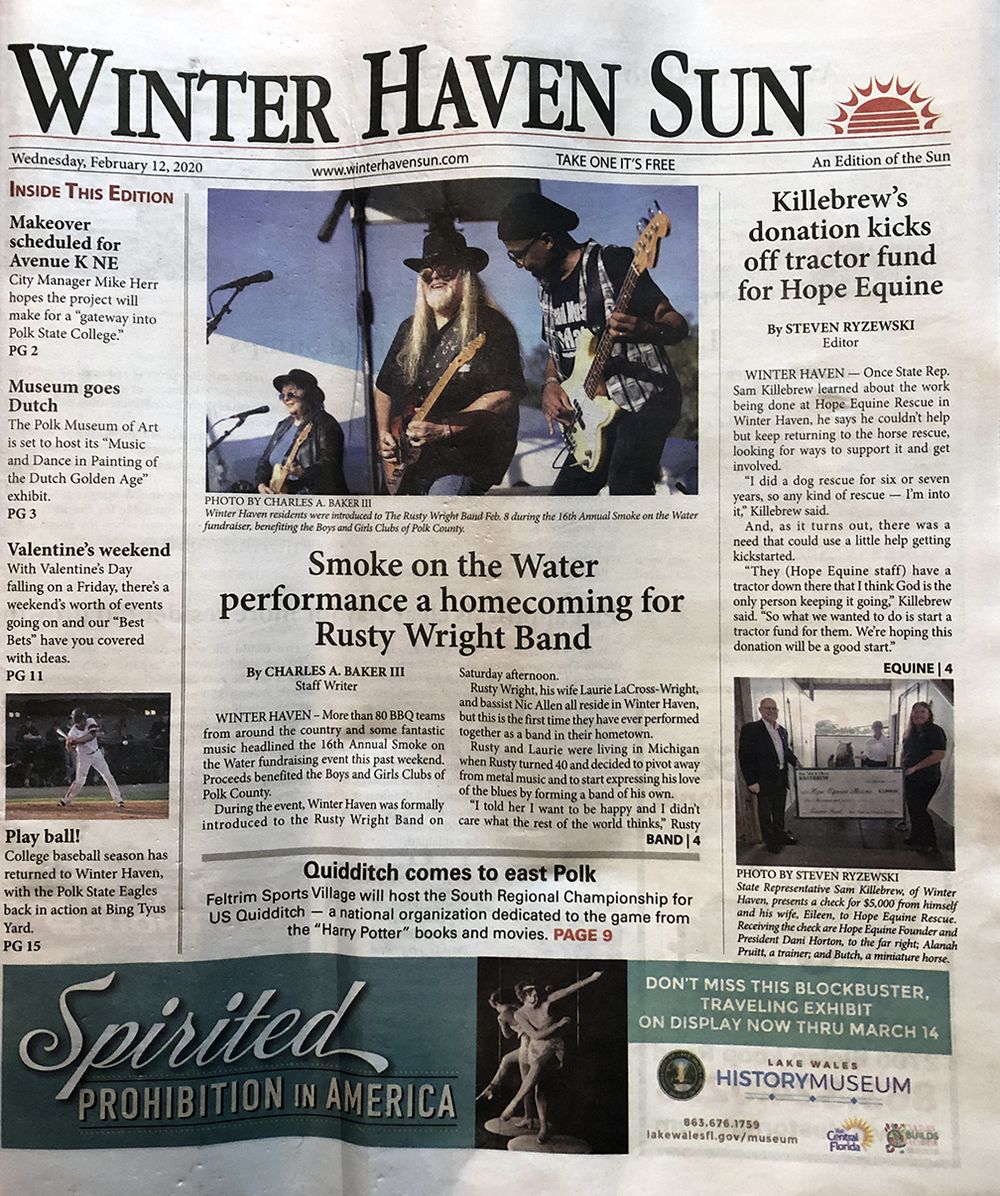RWB on the cover of the Winter Haven Sun Feb. 12, 2020