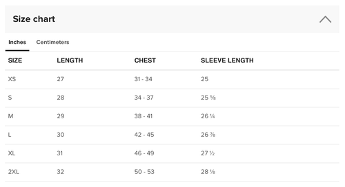 Long Sleeve Tee Size Guide