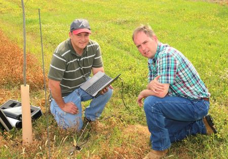 UGA Pecan Specialist Dr. Lenny Wells (left) and Area Pecan Agent Andrew Sawyer (right) at Ponder Farm in Tifton, GA.