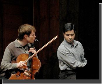 Cellist, Daniel Gaisford in concert with José Feghali
