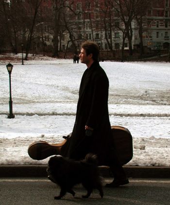 Cellist, Daniel Gaisford in Central Park / Walking in Central Park with Bachoons.
