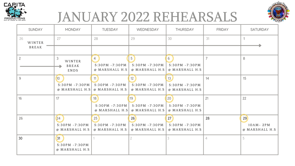 Virtual Rehearsals from 6-7:30 Starting January 10