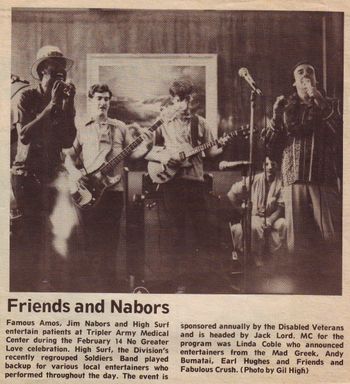 Famous Amos, Cary,  Jim Nabors. Early years in the Army Band "Colt 45" playing with these two. My face is somewhat blocked by the headstock of a bass.
