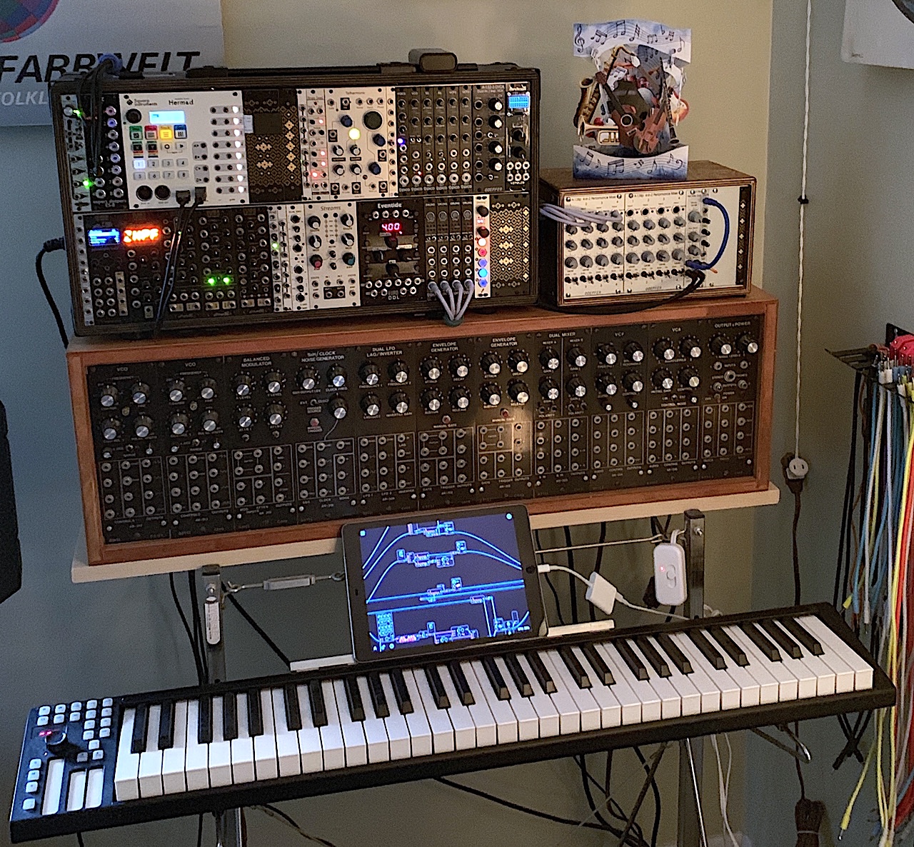 Image of: multiple synthesizers in MW Gilbert studio