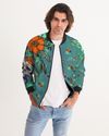 Teal Floral Bomber Jacket Sugar Skull by Thalia Gonzalez Collection