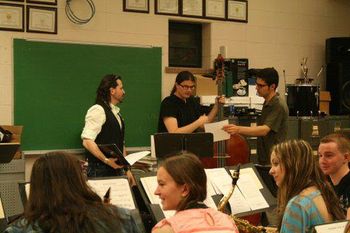 Martin Loyato giving a workshop/master class about the Art of Improvisation at William Floyd H.S. NY Sponsored by the Staller Center Arts and Education Outreach program. Musicians Martin Loyato, Ben Brewer and Ricardo Gallo
