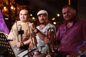 Martin with Bulgarian trumpeter Dimitar Mitko & Syrian trumpeter Nizar Omran Ziad Rahbani Rehearsal at Zouk Festival 2015
