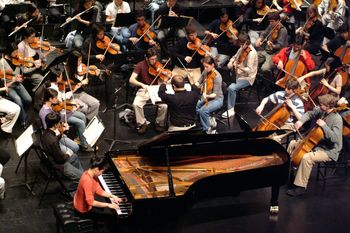 Rehearsal with Juilliard Pre-College Orchestra and pianist Joyce Yang (Photo by Nan Melville)
