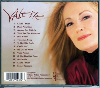 Valerie J Miller: Valerie Miller's album "Valerie" CD Back Cover
