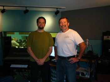 Zak Cohen recording engineer and Dennis during Naden Band recording session
