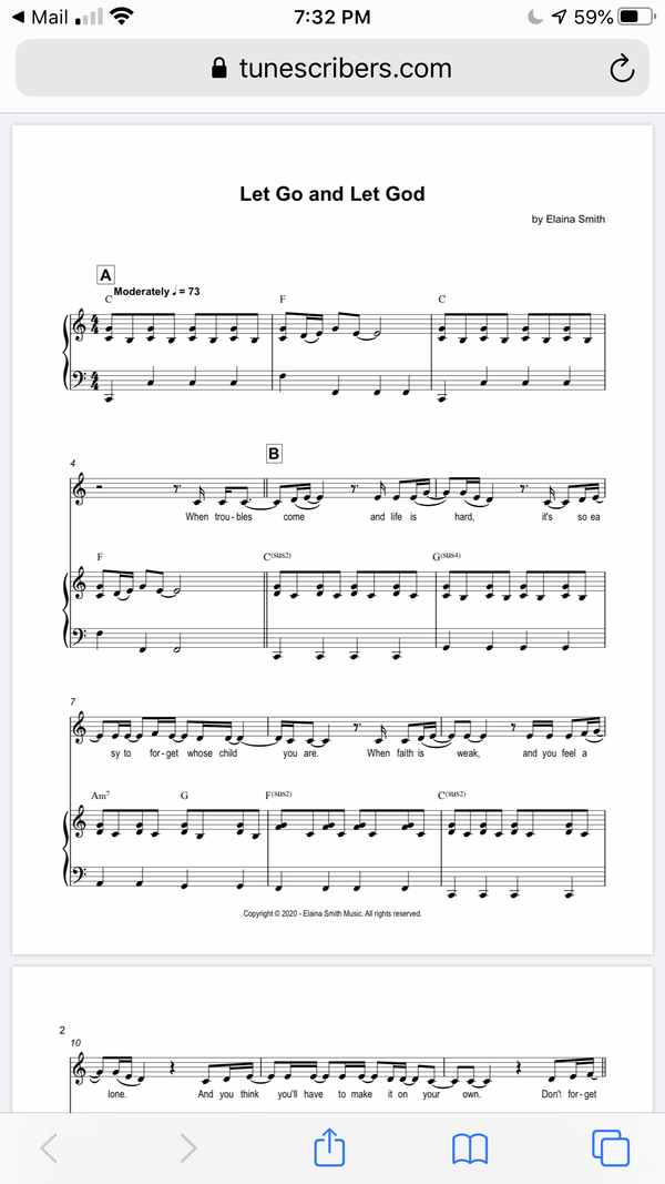 "Let Go and Let God" sheet music for piano/guitar