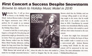 This article was published after our first concert at the Holiday, featuring the legendary Jackson Browne, in 2009.
