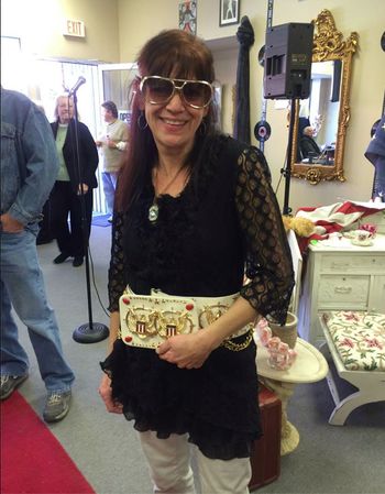 My friend Lori wearing my glasses and belt. Everyone wants to be Elvis. 1-18-14 in St Cloud Florida
