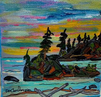 "Pukaskwa River/ Lake Superior"..4''x4'' acrylic on canvas...I fished this area many years ago and have written several songs about my travels there...$50.00 + shipping
