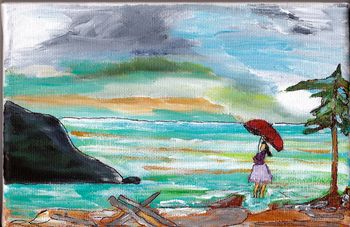 Title: "Girl with the Red Umbrella Has a Dream" Art and Poetry Series.Purchase This Painting $95.00 Free shipping
