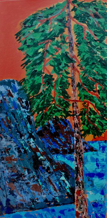 'Red Sky on the Jack Pine"....10''x20''...Acrylic on canvas...$195.
