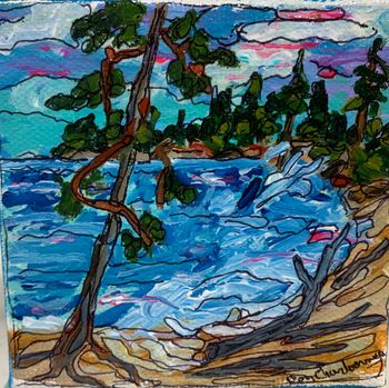 new..."Windy Day/Katherine Cove/Lake Superior"   4"x4" acrylic on canvas...$50.00
