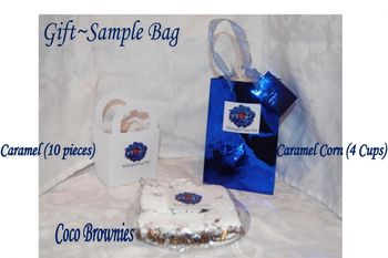 Gift~Sample Bag~Coco Brownies This Great Gift~Sample Bag comes your choice of the original Coco Brownies or Gluten Free Brownies.  Of course you still get the delicious Caramel and the Caramel Corn which are Gluten Free.
