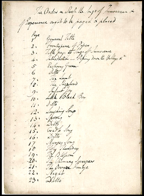 William Blake's mysterious Song List + 1821