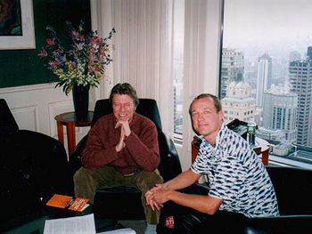 my book (orange 2nd edition), Bowie & Michael Dwyer NYC 2002
