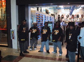 Da 3 P boyz chills at the World Famous "Fame" show store awaiting the arrival of the other stars for the tribute to Soulja Slim.
