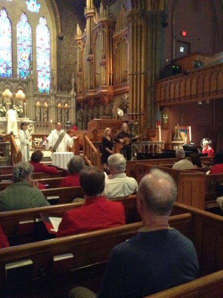 Sunday morning at Trinity Church on the Green, New Haven, CT following the prior Saturday night's church coffeehouse concert.