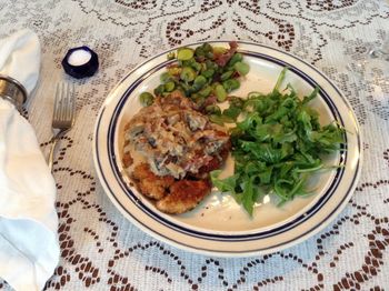 Chicken with Prosciutto & Mushroom Sauce with Fava Beans and Arugula Salad
