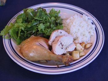 Roast Chicken with Croutons, White Rice and Salad
