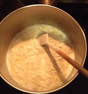 Pâté à Choux:  Flour into the Milk and Butter
