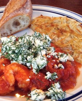 Greek-Style Shrimp with Feta and Dill, Roti and Baguette

