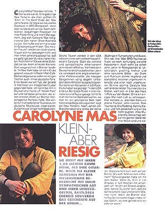"Carolyne Mas Small But Great," in the German edition of the fashion magazine ELLE! (June 1991.)
