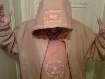 J.O.T. wearing SOULFULL WEAR tan hoodie zip up(2010).
