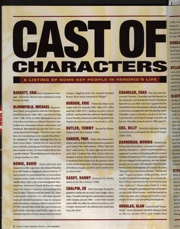 Gutiar Player Magazine "Master Series"- Fall 2003 - Pg/8 - Cast Of Charactors - In 1966 at the Cafe Wah? in Greenwich Villege New York, Regi (Tommy) Butler was Bassist with "Jimmy James and the Blue F
