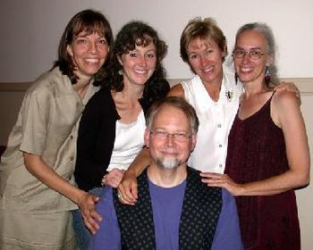 GraceNote: Karen Mulle, Julee Glaub, Janet Stolp, me, and Bob Mutter after a reunion concert in 2003 at Blacknall Pres. Durham, NC
