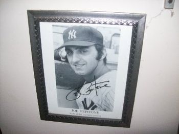 Joe Pepitone autographed photo.  Joe is credited as the first to use a blow dryer in a baseball locker room.
