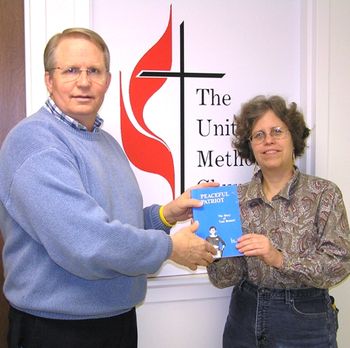 Bonni donates copies of Peaceful Patriot book to Tom Burger for WV United Methodist Chuch 2006
